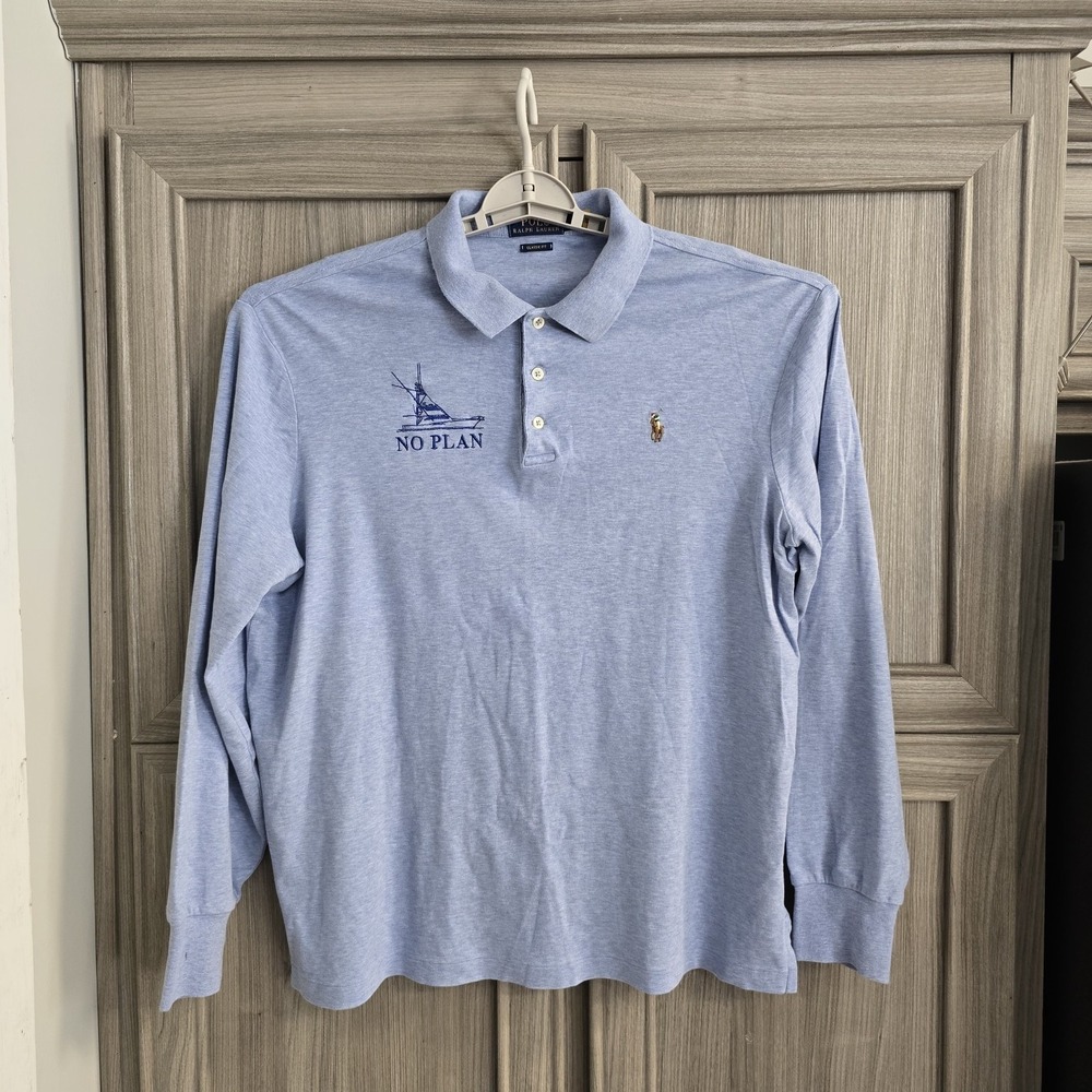 Ralph Lauren Polo Classic Fit Long Sleeve Polo Shirt Size Large Heather Blue